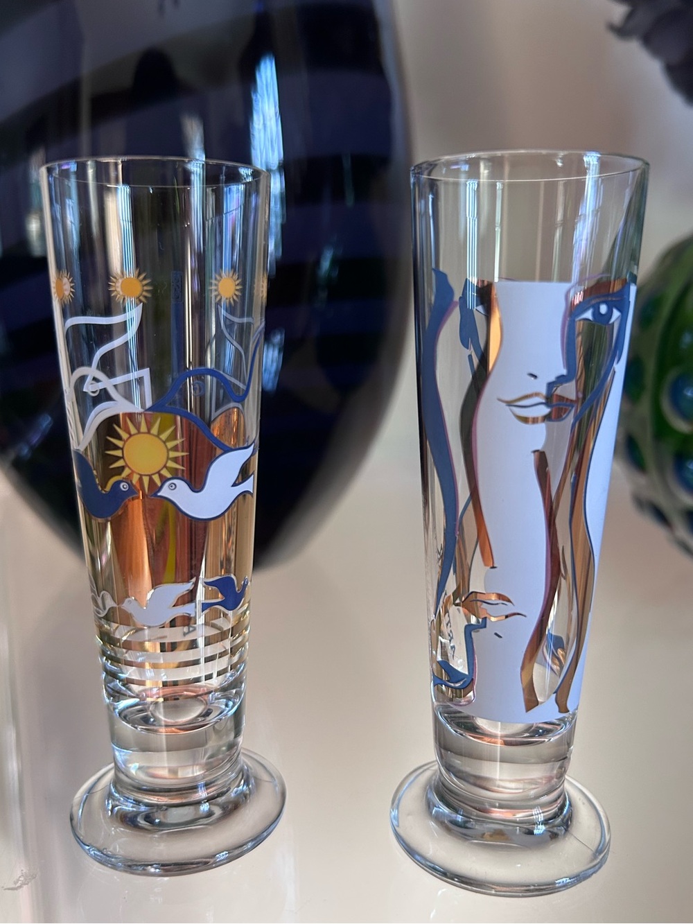 Vintage Rastal Artwork Collection “Liquid Lady” & “Peace” Footed Cordial Glasses
